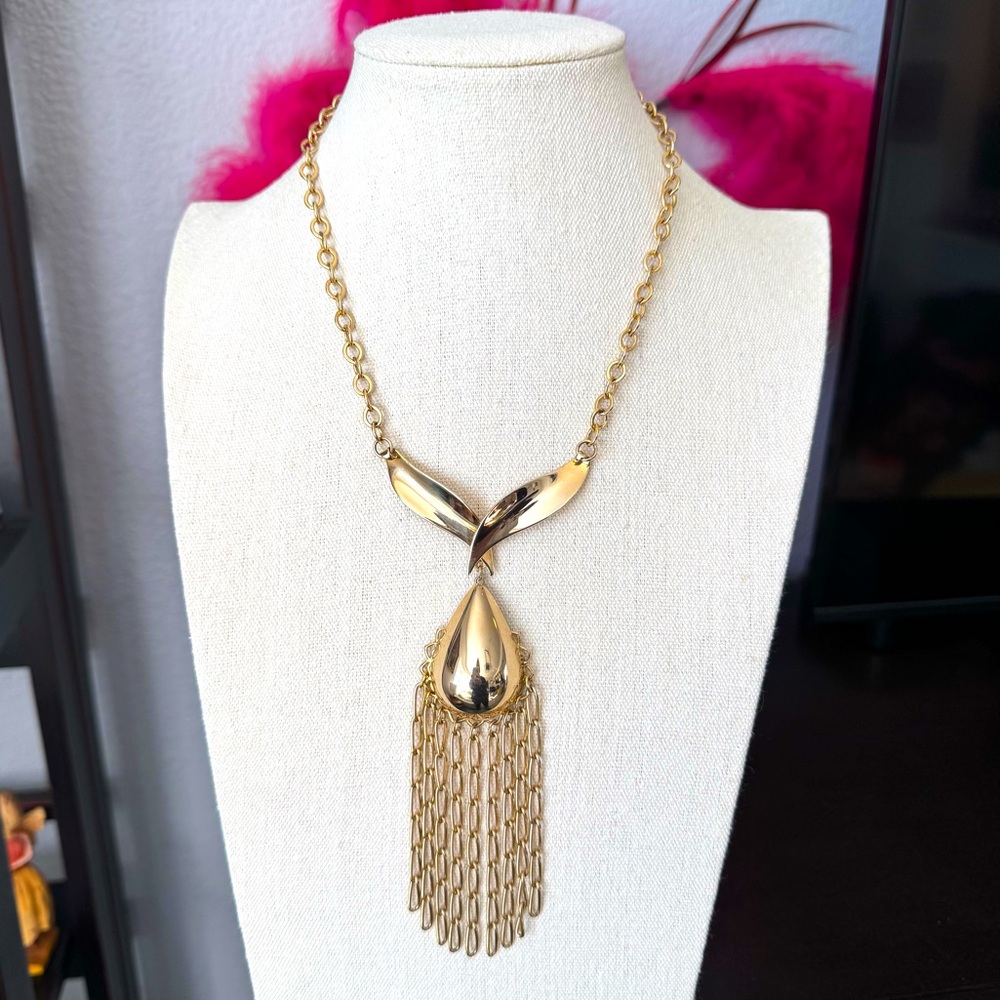 Vintage Gold Toned Mid Mod Sculptural Chain Necklace